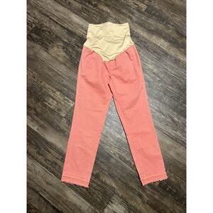 LOFT Maternity Pink Full Panel Raw Hem Cropped Pants Size 0 Straight Leg